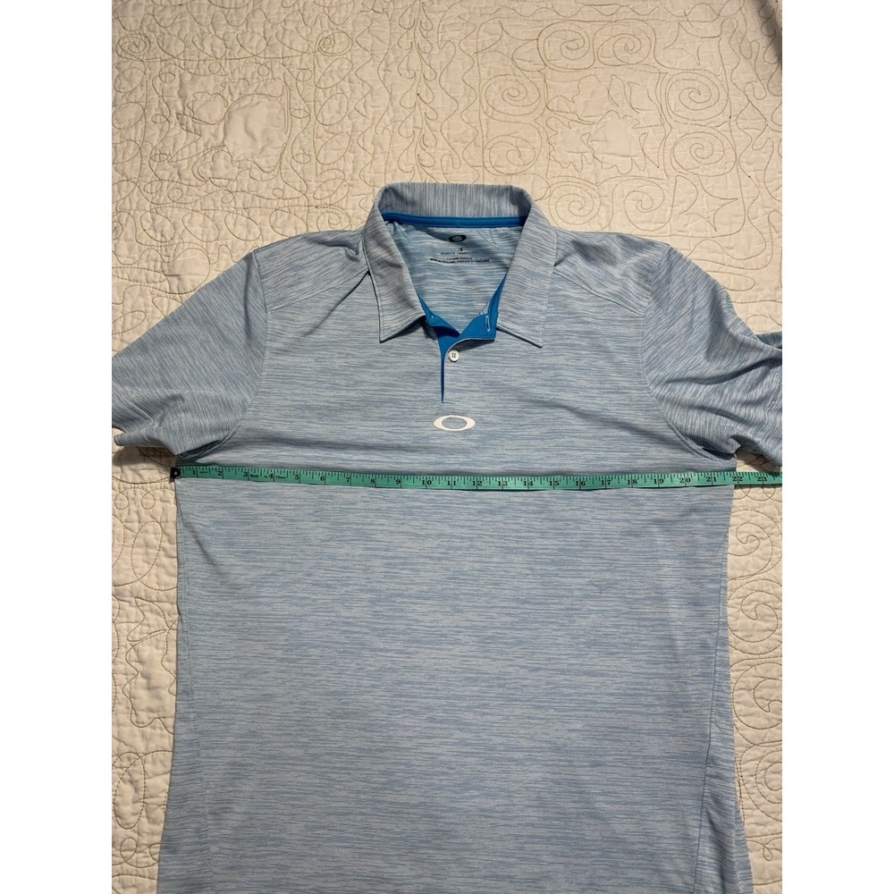 Oakley Polo Shirt Mens Large Blue Striped Short Sleeve Tailored Fit - Picture 4 of 5